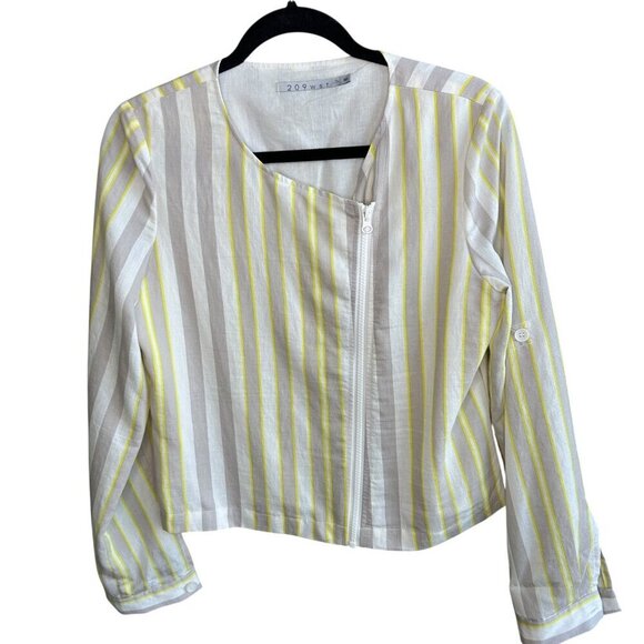 209 WST New York Striped Linen Blend Side Zip Lightweight Jacket Size 6 - Picture 1 of 9